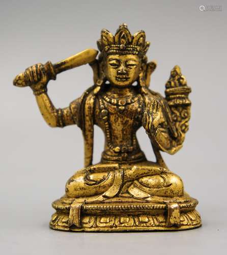 CHINESE TIBETAN GILT BRONZE STATUE OF MANJUSHRI