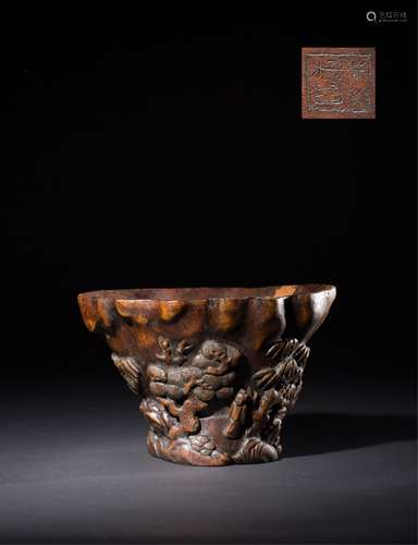 CHINESE BAMBOO CARVED LIBATION CUP