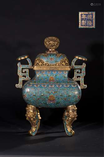 CHINESE CLOISONNÉ RUYI EAR COVER CENSER WITH MARK