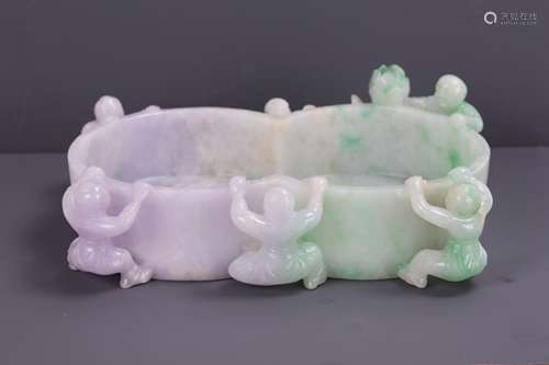 CHINESE JADEITE WATER COUPE WITH BOYS AROUND