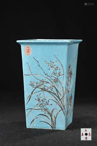 CHINESE TURQUOISE GROUND SQUARE SHAPE PLANTER