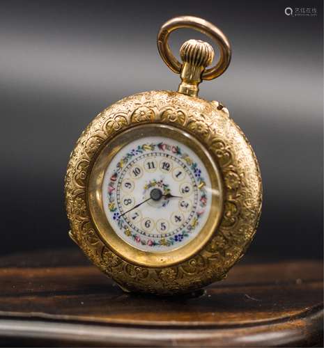 CHINESE CLOISONNE 14K POCKET WATCH