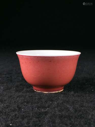 CHINESE CARMINE GLAZED PORCELAIN CUP