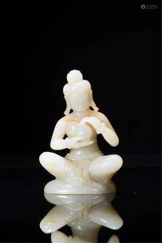 CHINESE WHITE JADE FIGURE OF BUDDHA