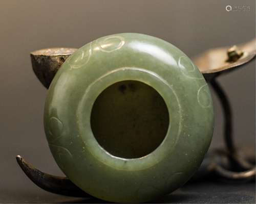 CHINESE CELADON JADE CARVED WATER COUPE