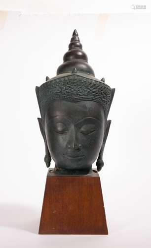 THAI AYUTTHAYA STYLE BRONZE HEAD OF BUDDHA