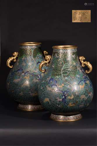 PAIR OF CHINESE CLOISONNÉ ZUN VASE WITH DEER SCENE