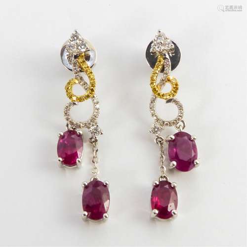 PAIR OF RUBY ON 18K DIAMOND GOLD EARRINGS