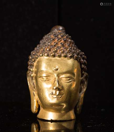 CHINESE GILT BRONZE HEAD OF BUDDHA