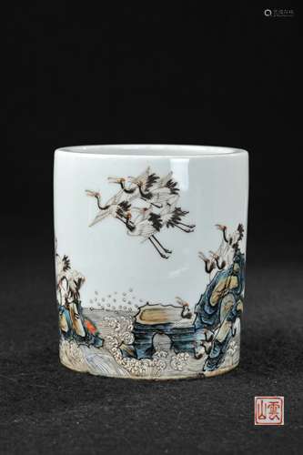 CHINESE FAMILLE ROSE PORCELAIN BRUSH POT