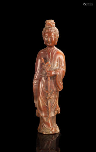 Antique Shoushan Stone Lady Carved Statue