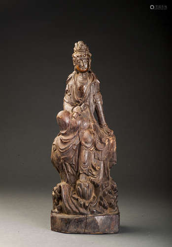 17/18thc Rose Sandalwood Guanyin Carved Statue