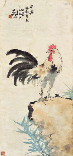 徐悲鸿 1931年作 公鸡 镜片 纸本