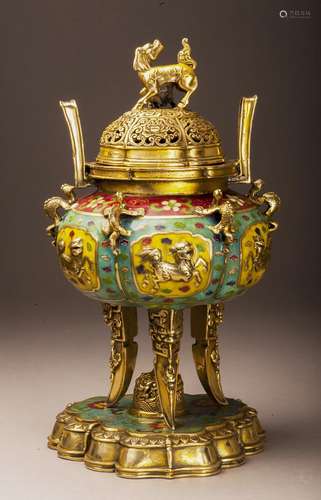 Qing Style Multicolor Cloisonne Vase Marked