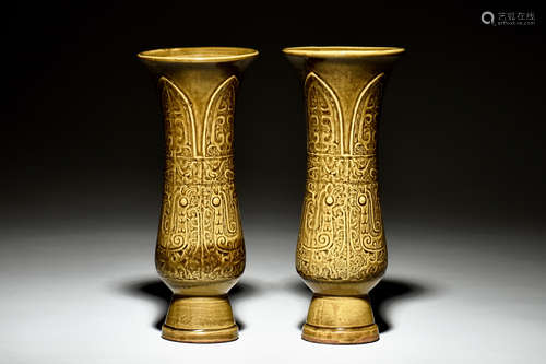 PAIR OF YAOZHOU WARE CARVED VASES