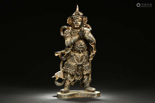 CAST BRONZE GUARDIAN SKANDA FIGURE