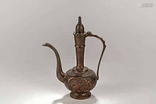 BRONZE CARVED 'DRAGON' WINE EWER