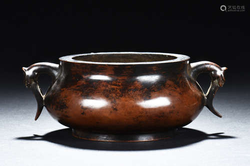 BRONZE CENSER WITH CHILONG HANDLES