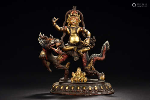 TIBETAN GILT BRONZE JAMBHALA FIGURE