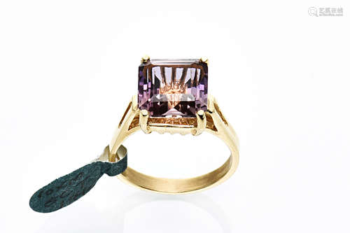 14K GOLD PRINCESS CUT AMETRINE RING