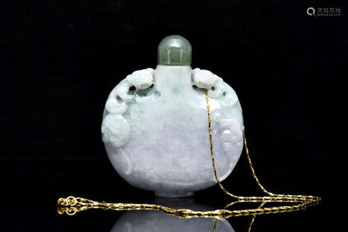 JADEITE CARVED SNUFF BOTTLE WITH CERTIFICATE