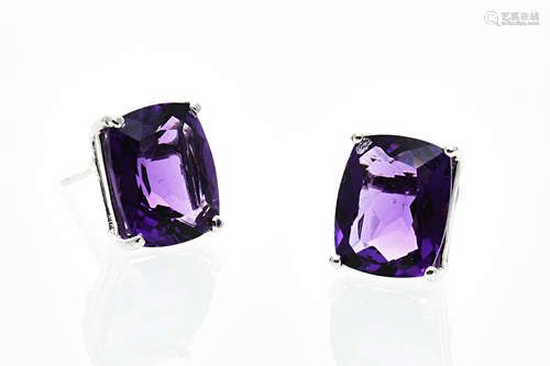 14K WHITE GOLD CUSHION CUT AMETHYST EARRINGS