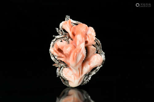 CORAL CARVED BROOCH