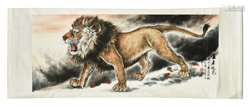 INK AND COLOR ON PAPER PAINTING 'LION'