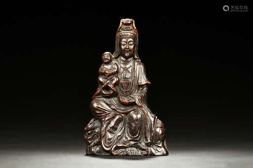 HORN CARVED GUANYIN FIGURE