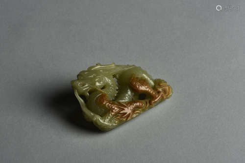 YELLOW JADE CARVED 'DRAGON' ORNAMENT