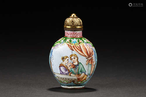 CLOISONNE 'WESTERNERS' SNUFF BOTTLE