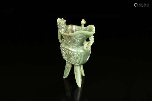 JADE STONE CARVED RITUAL WINE VESSEL, JUE