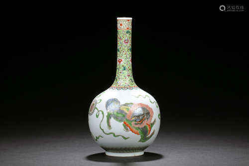 A RARE AND VERY FINE IMPERIAL POLYCHROME DECORATED LONG NECK GLOBE VASE