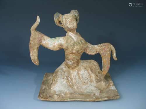 Chinese Polychrome Pottery Figure of a Dancing Female