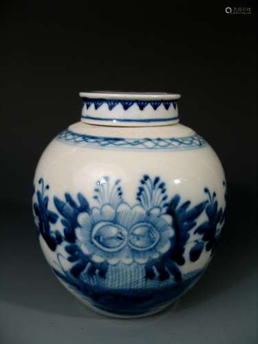 Antique Chinese Blue and White Porcelain Jar with