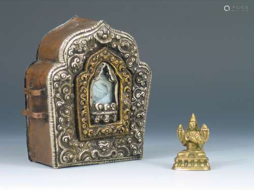 Metal Gau Box and Sino-Tibetan Gilt Bronze Figure