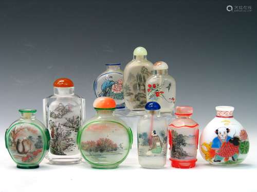 Nine Chinese Glass Snuff Bottles