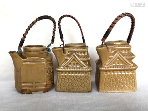 Three Antique Japanese Pottery Teapots