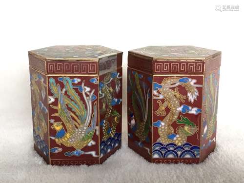 Pair of Chinese Cloisonne Tea Caddies