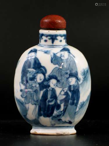 Chinese Blue and White Porcelain Snuff Bottle. Yongzheng Mark.