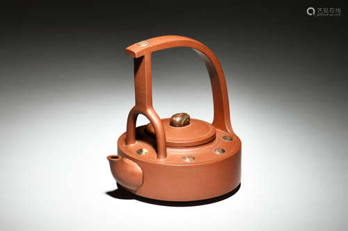 YIXING ZISHA RAISED HANDLE TEAPOT