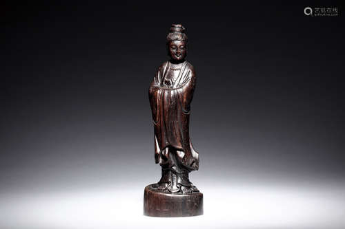 ZITAN WOOD CARVED GUANYIN FIGURE