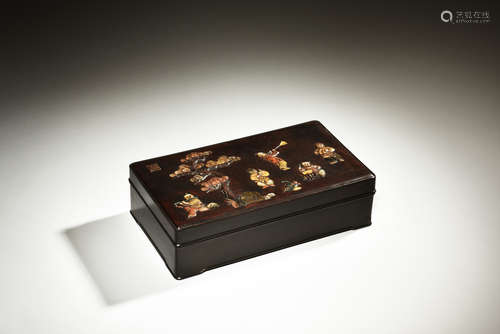 APPLIQUE INLAID ZITAN WOOD RECTANGULAR BOX