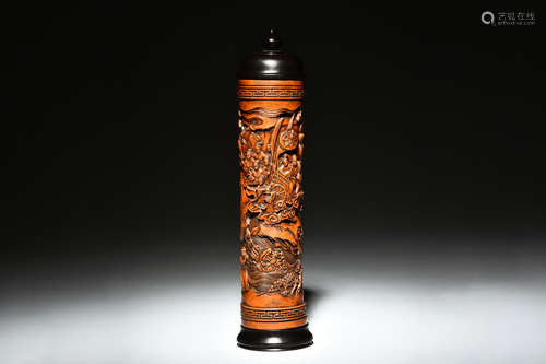 HUANGYANGMU WOOD CARVED INCENSE HOLDER