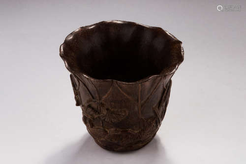 BAMBOO CARVED 'POND SCENERY' CUP