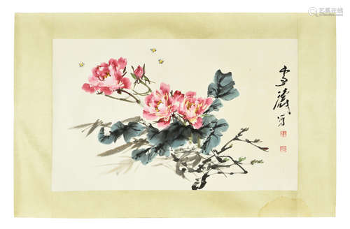 WANG XUETAO: INK AND COLOR ON PAPER PAINTING 'PEONY FLOWERS'