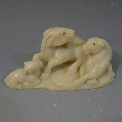 ANTIQUE CHINESE CARVED SOAPSTONE GOATS - REPUBLIC PERIOD