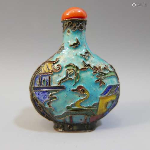 ANTIQUE CHINESE ENAMEL ON BRONZE SNUFF BOTTLE - 19TH CENTURY