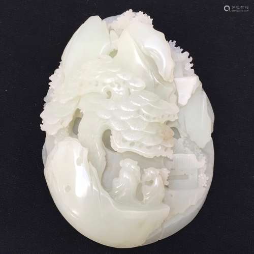 A FINE ANTIQUE WHITE JADE MOUNTAIN SCENE