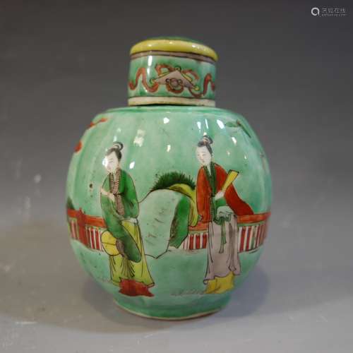 ANTIQUE CHINESE FAMILLE VERTE PORCELAIN JAR - 19TH CENTURY